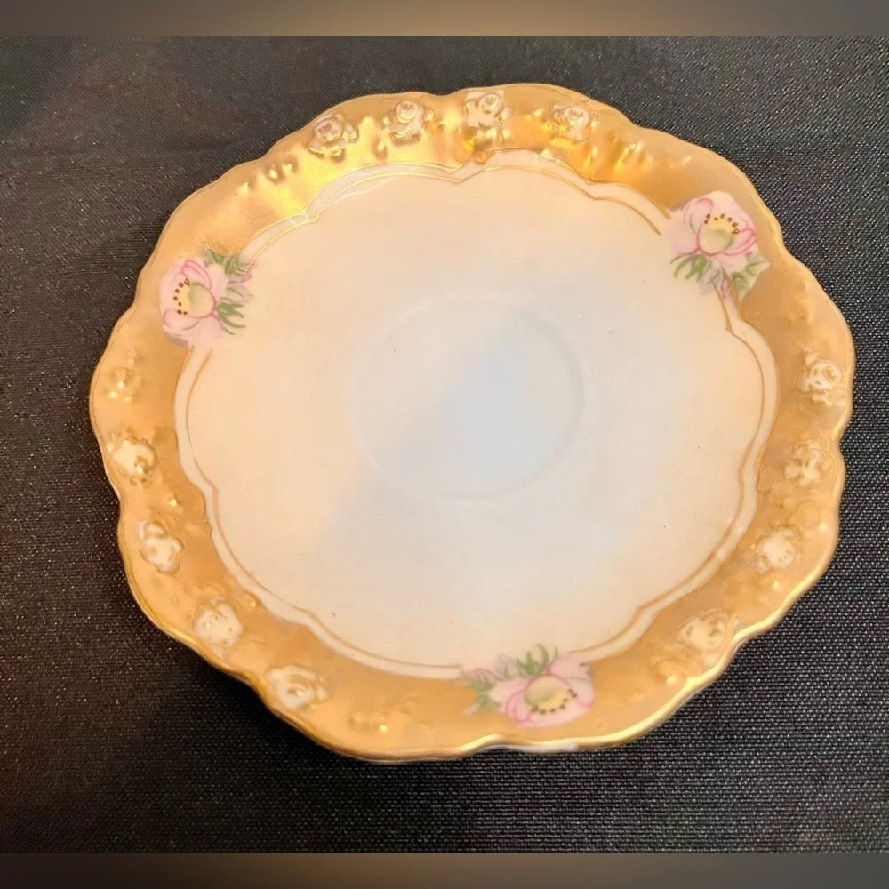 Vintage Victorian Ardco Chocolate Cup Saucer Set Hand Painted Floral Gold Trim